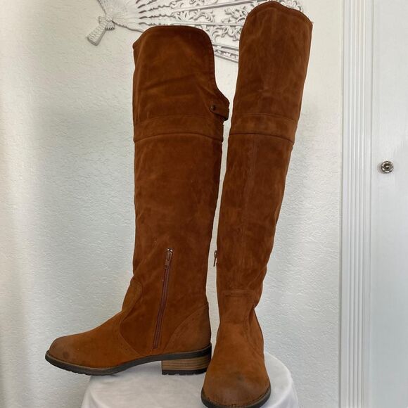 Qupid Boho Western Brown Tan Faux Suede Over The Knee Riding Boots US 8 - Picture 2 of 8